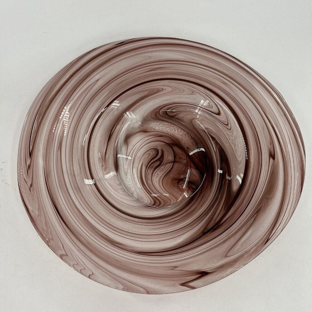 Art Glass Blown Oval Purple Swirl Bowl‎ Platter 13.5x12.5x2.5"